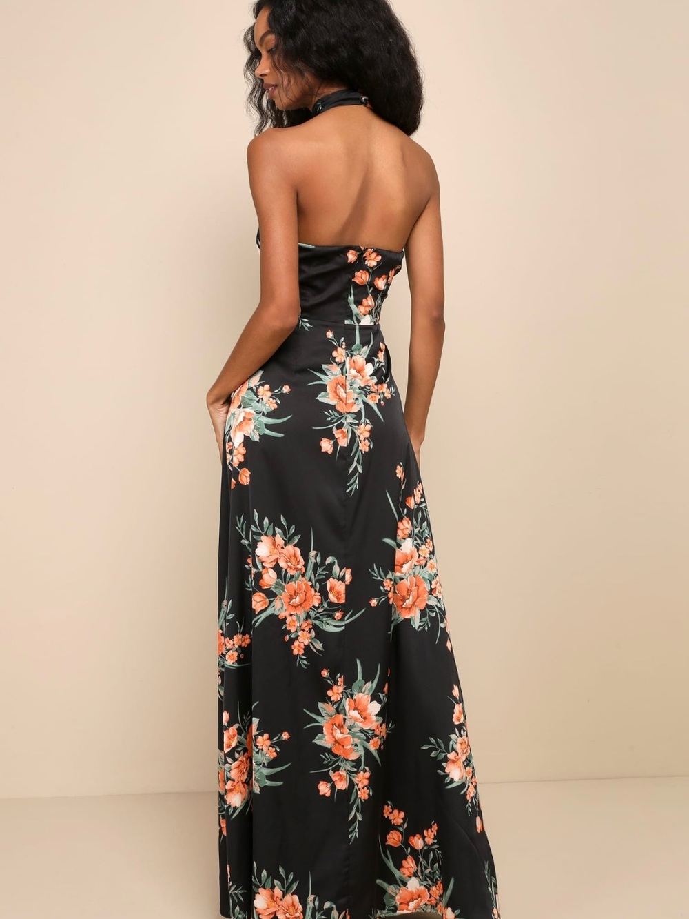 Lulus Passionately Chic Black Floral Satin Halter Dress - Picture 3 of 5